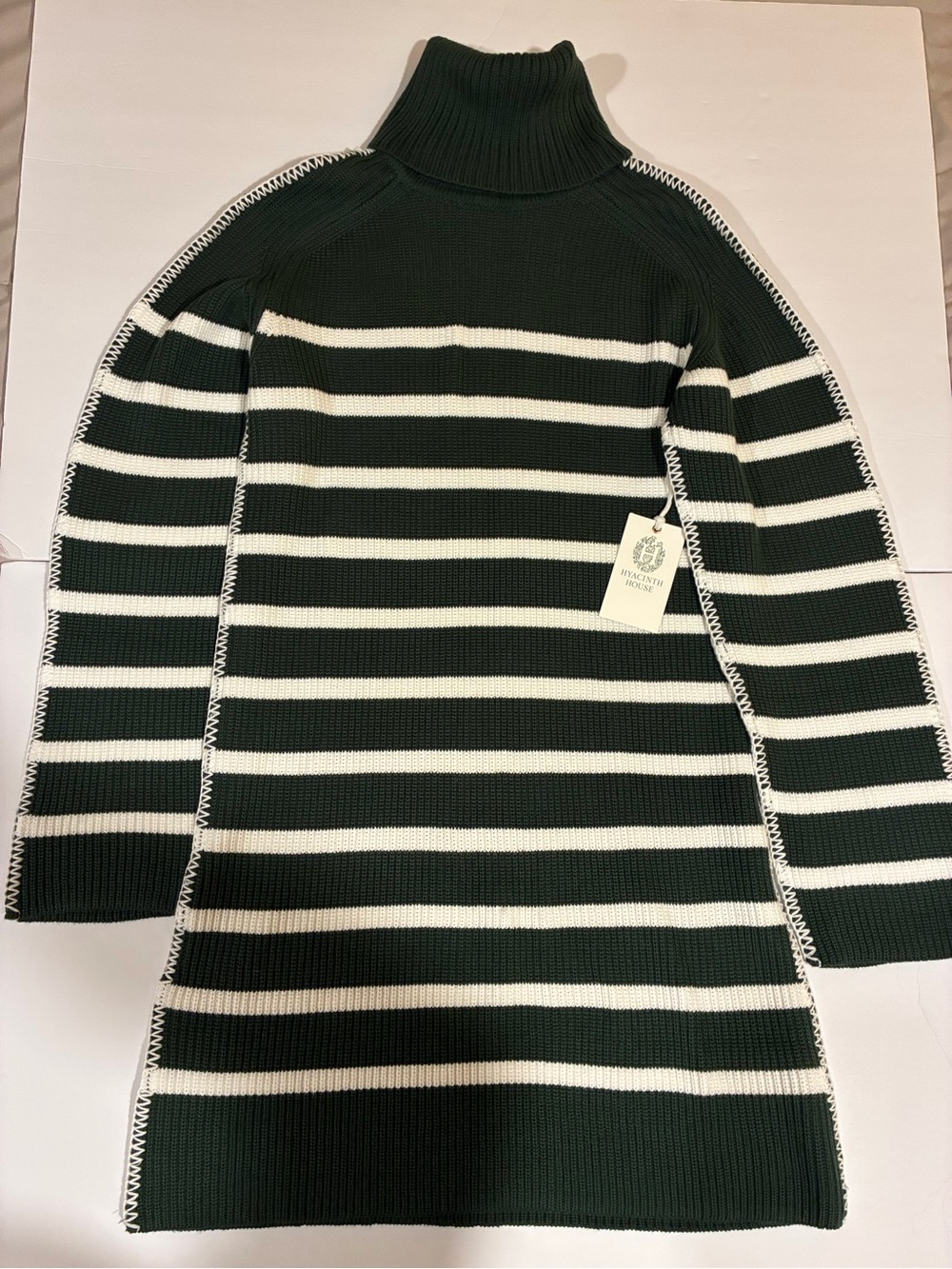 Hyacinth House Emsley Mini Sweater Dress Turtleneck Green/Ivory XS